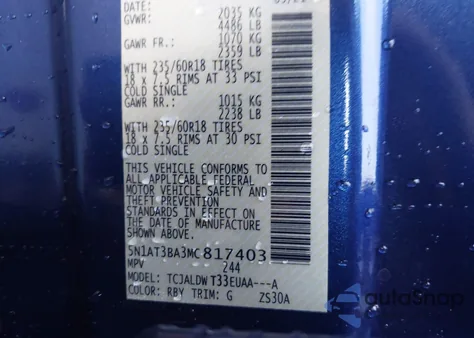 2021 Nissan Rogue Sv Fwd from USA, damaged, VIN 5N1AT3BA3MC817403